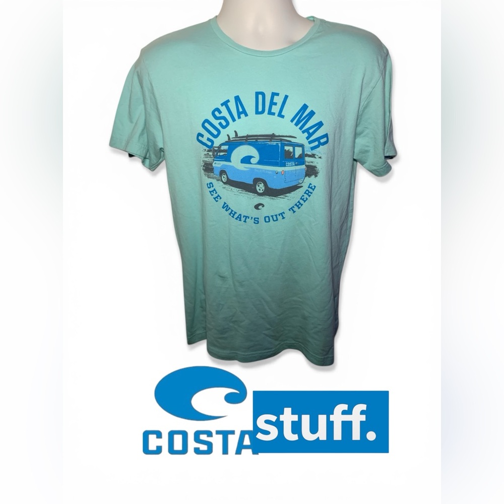 Costa Men’s Light Aqua Graphic Tee with Blue Van Print